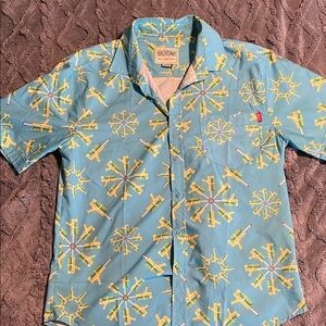 RSVLTS Men's Teal Short-Sleeve Printed Button-Up Shirt